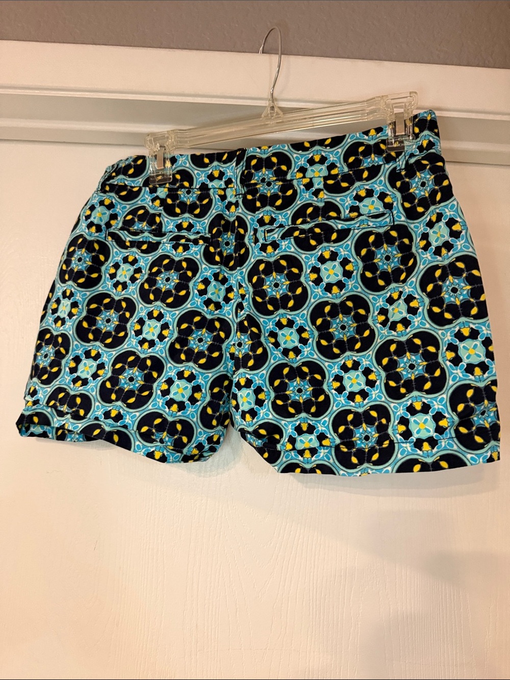 crown & ivy Floral Tile-Print Women's Bermuda Shorts in Black, Blue & Yellow